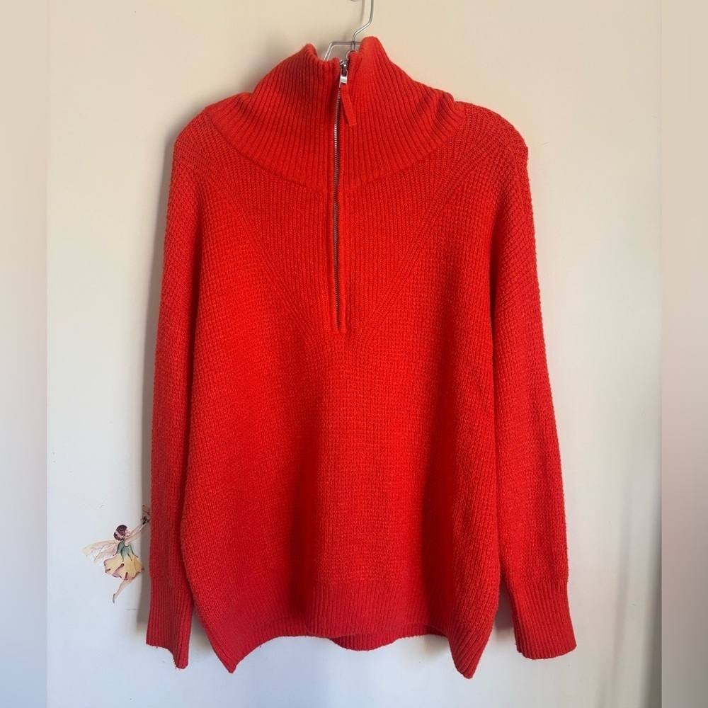 Aerie Half-Zip-Up Sweater Size S petite Long sleeves Knit Orange Cotton